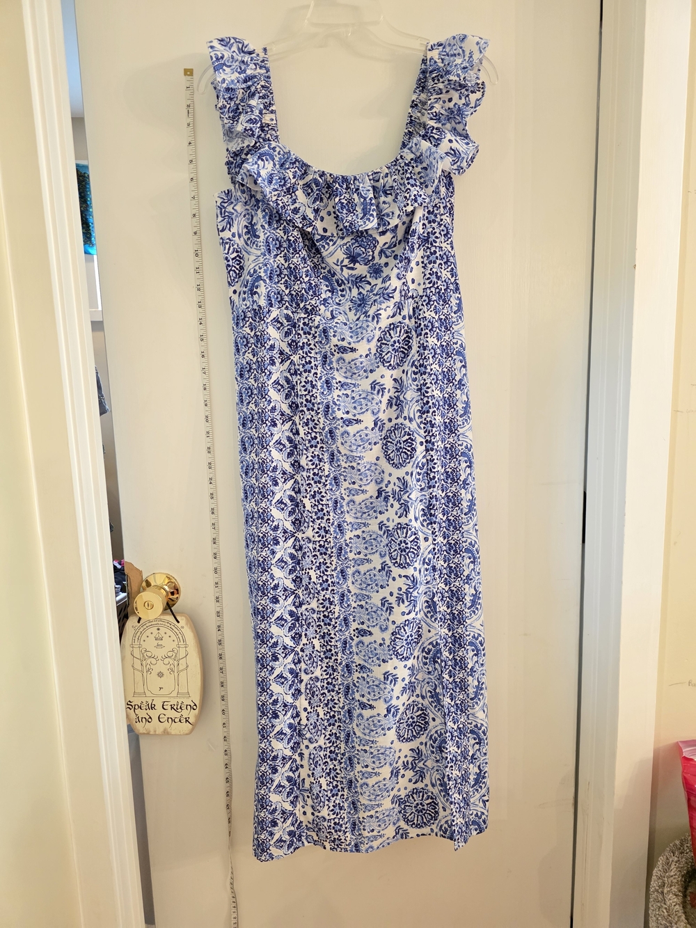 Blue and White Floral Ruffle Maxi Dress